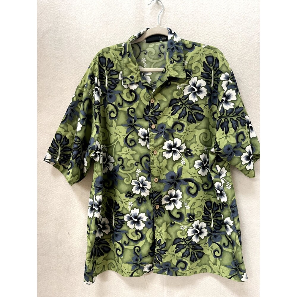 Vintage Street Culture Shirt Mens XXL Green Button Up Short Sleeve Y2K Hawaiian